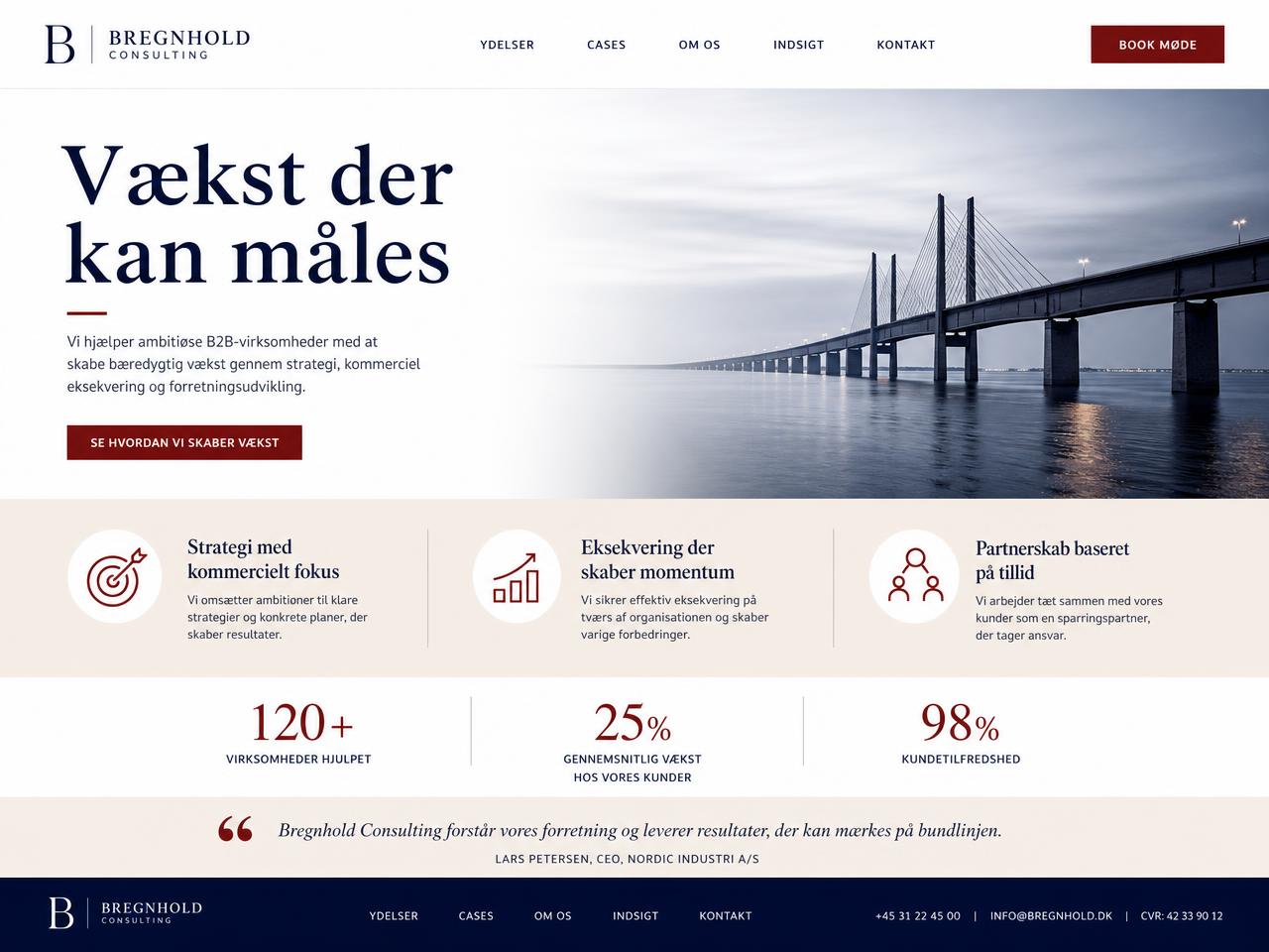 Eksempel på en komplet virksomhedshjemmeside med undersider og formular